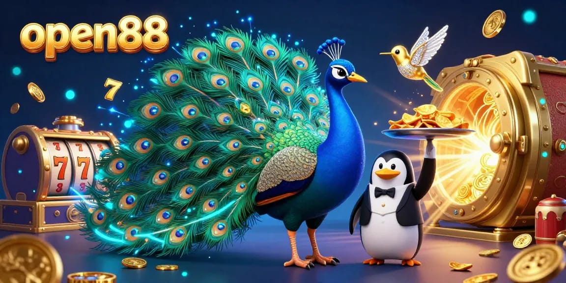 Experience the excitement of open88 with a stunning 3D casino illustration showcasing vibrant characters and jackpot elements.