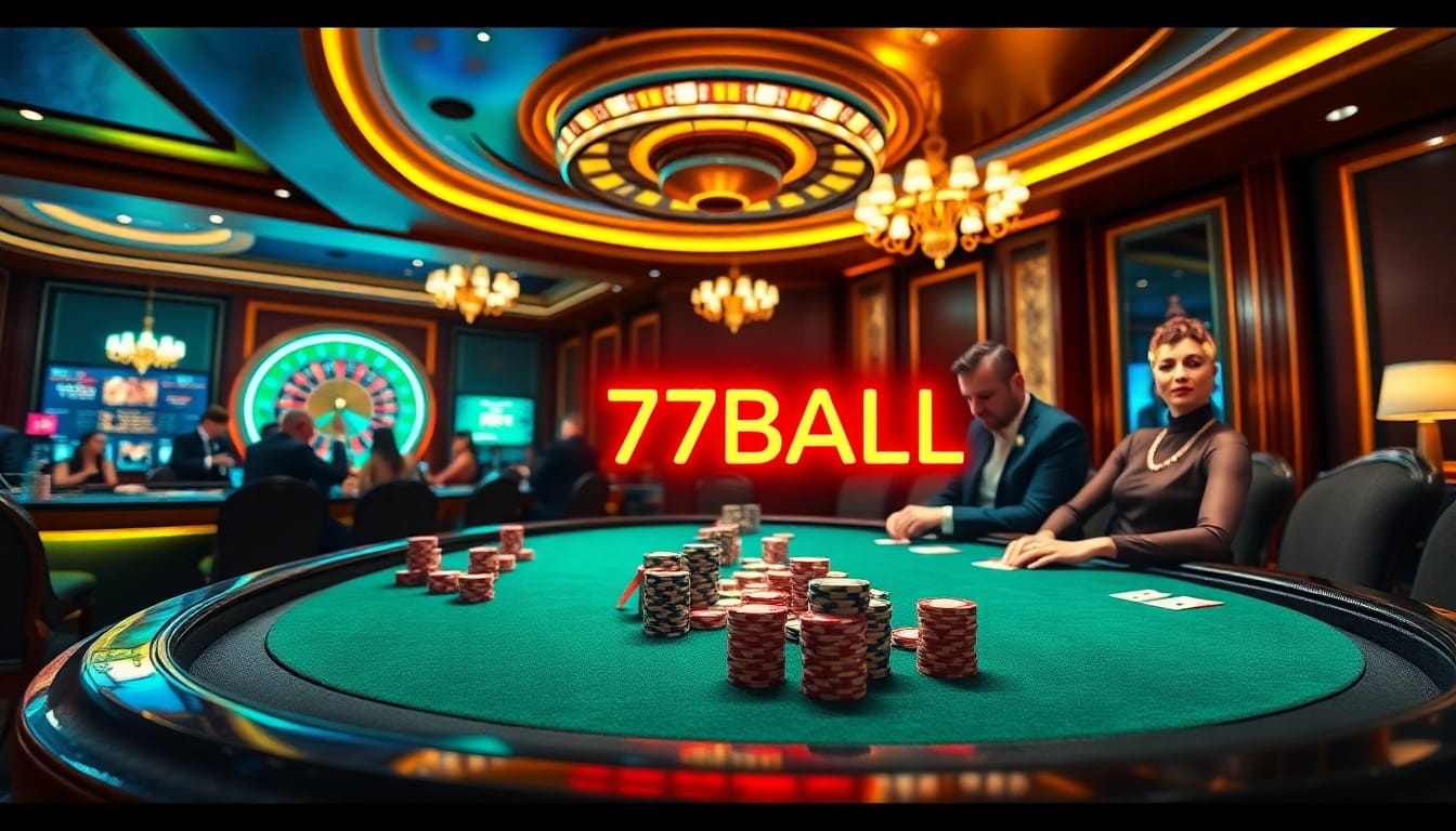 Experience thrilling gameplay at 77BALL with vibrant casino tables and enthusiastic players.