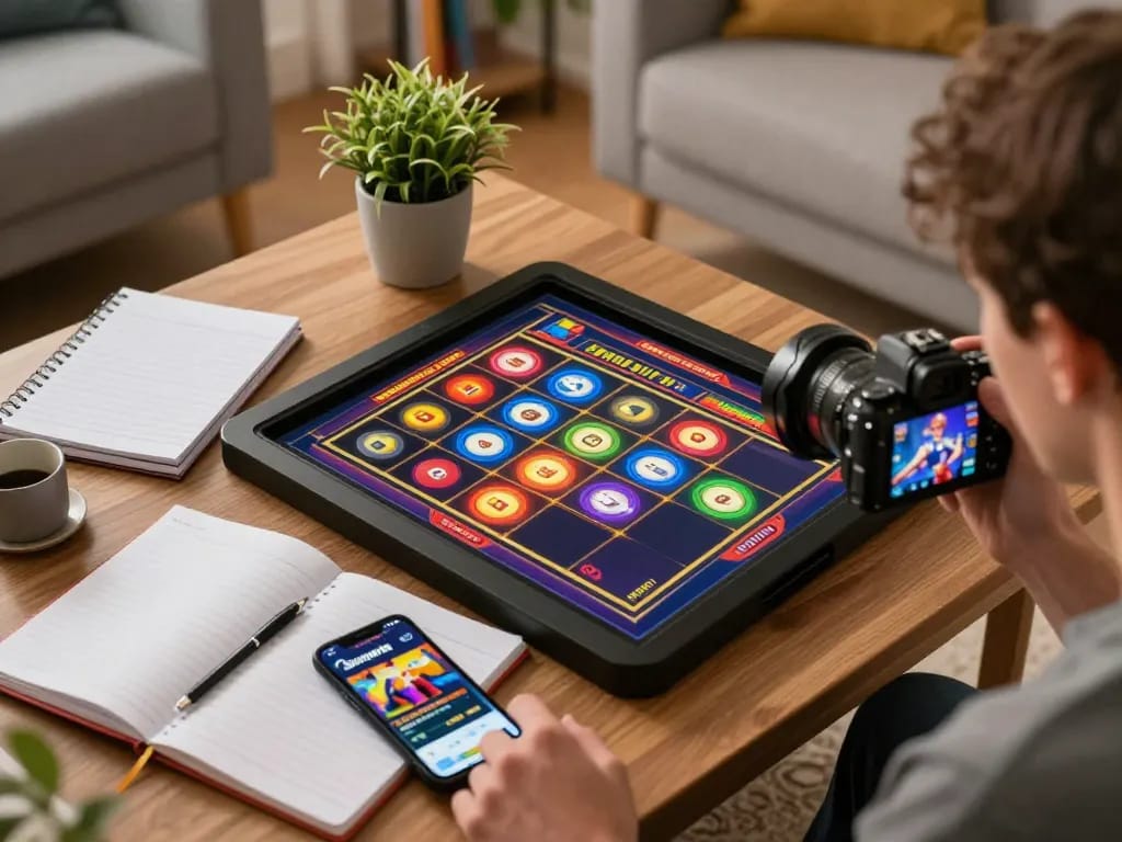 Player enjoying sun win slot games on a tablet in a cozy home setting, showcasing immersive online gambling.