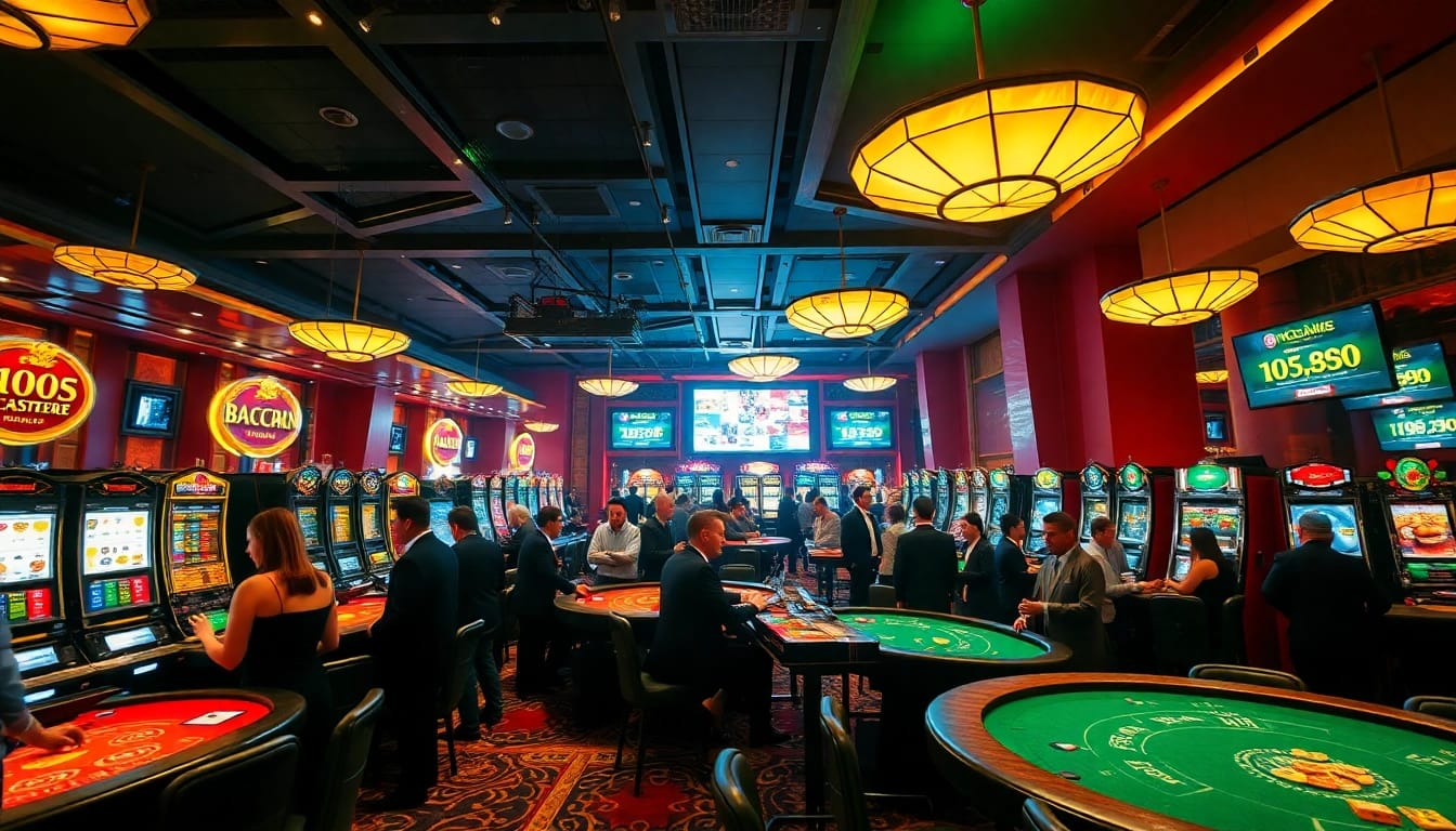 Experience the thrill of W88.nyc with a vibrant online casino scene showcasing players at baccarat and blackjack tables.