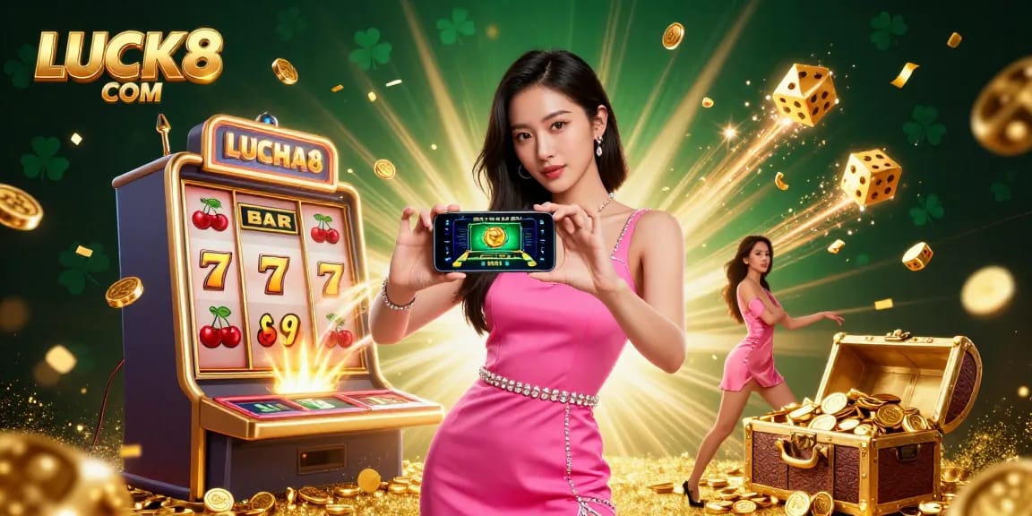 Experience the thrill of LUCK8 COM with a stunning live casino game display and dynamic slot machine action.