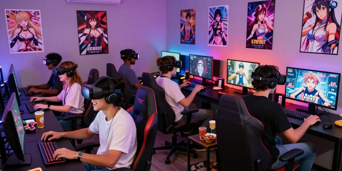 Players enjoying ecchi games online in a vibrant gaming lounge, showcasing interactive experiences.
