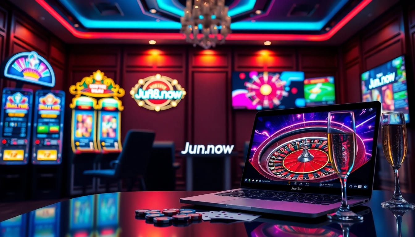 Engaging gamblers at Jun88.now with dynamic casino visuals and sports betting excitement.