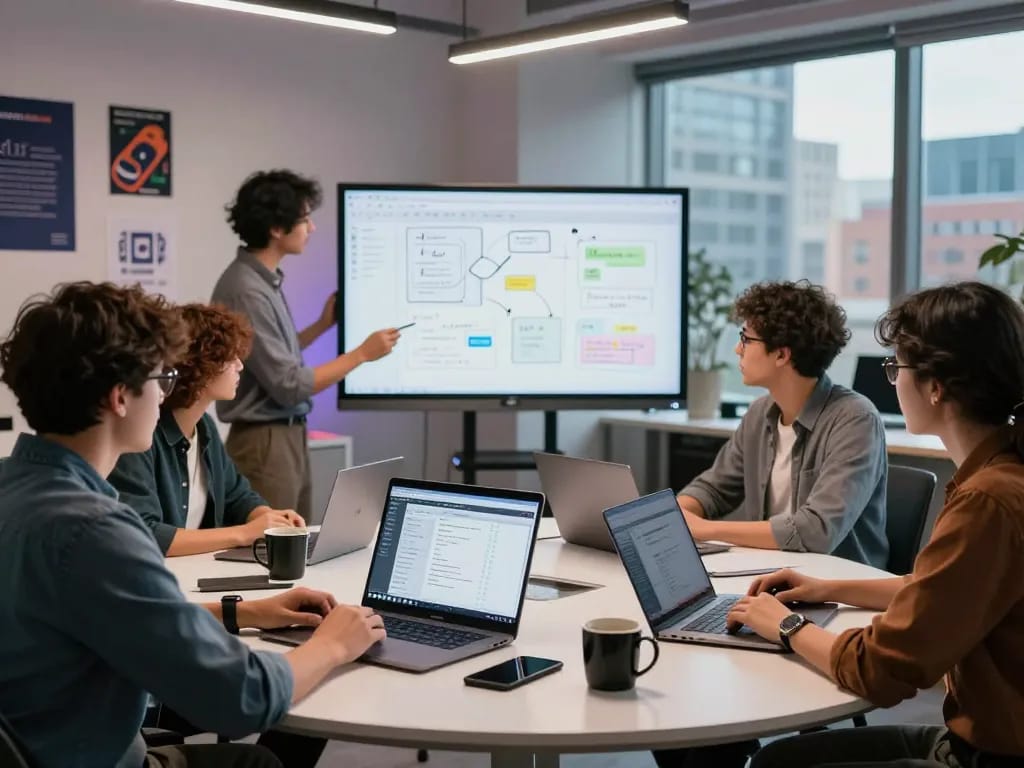 Engineer collaborating on the TA88 software in a modern tech workspace