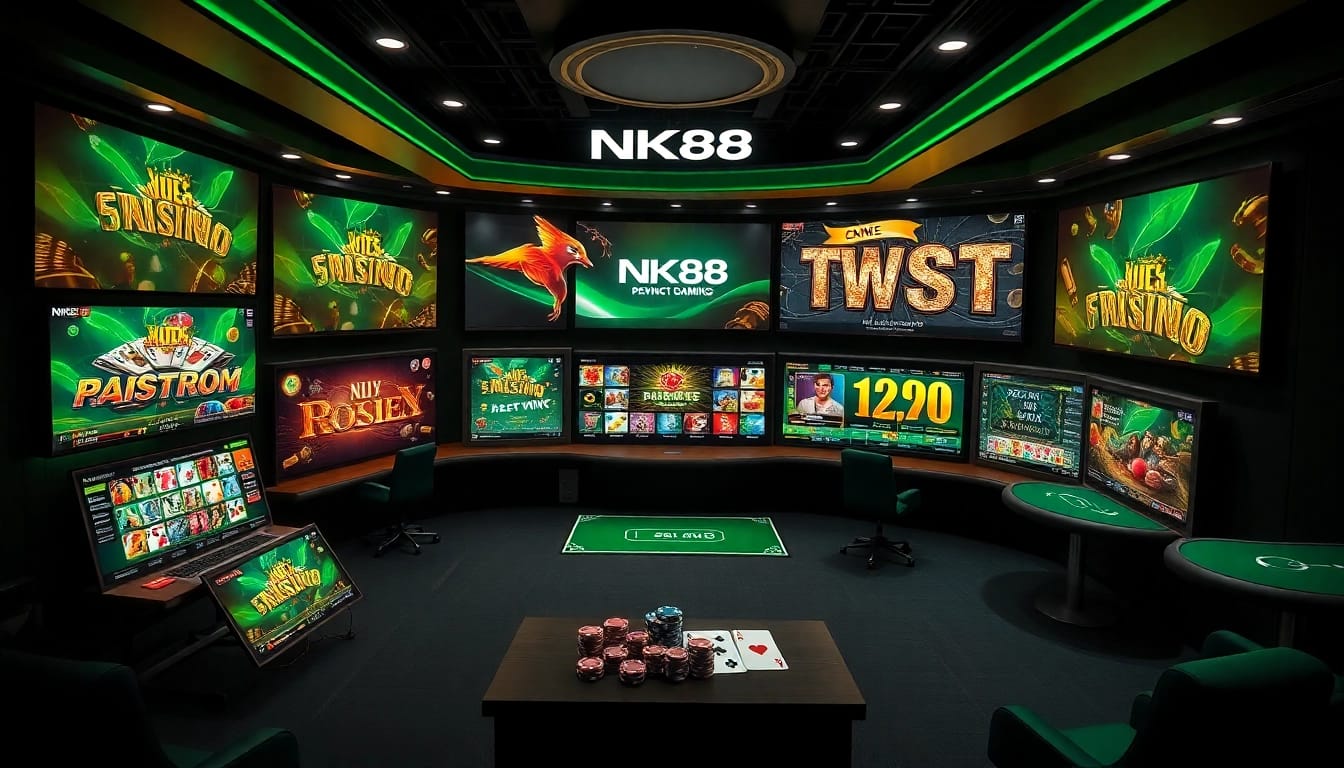 NK88 casino interface showcasing vibrant slot games and contemporary design elements.