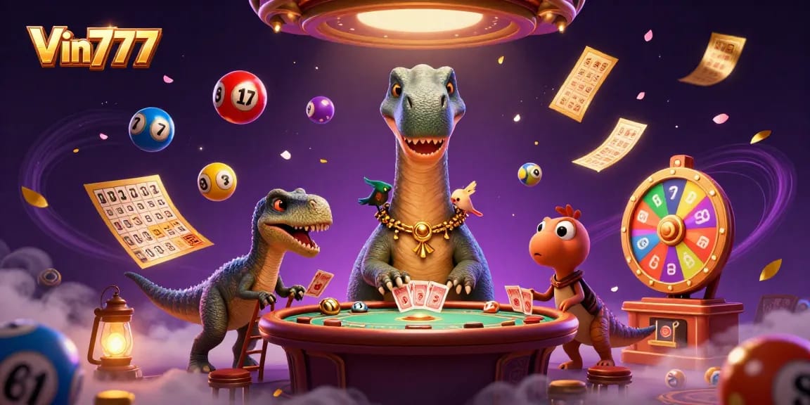 Experience the thrilling world of Vin777 with captivating casino elements and playful characters.