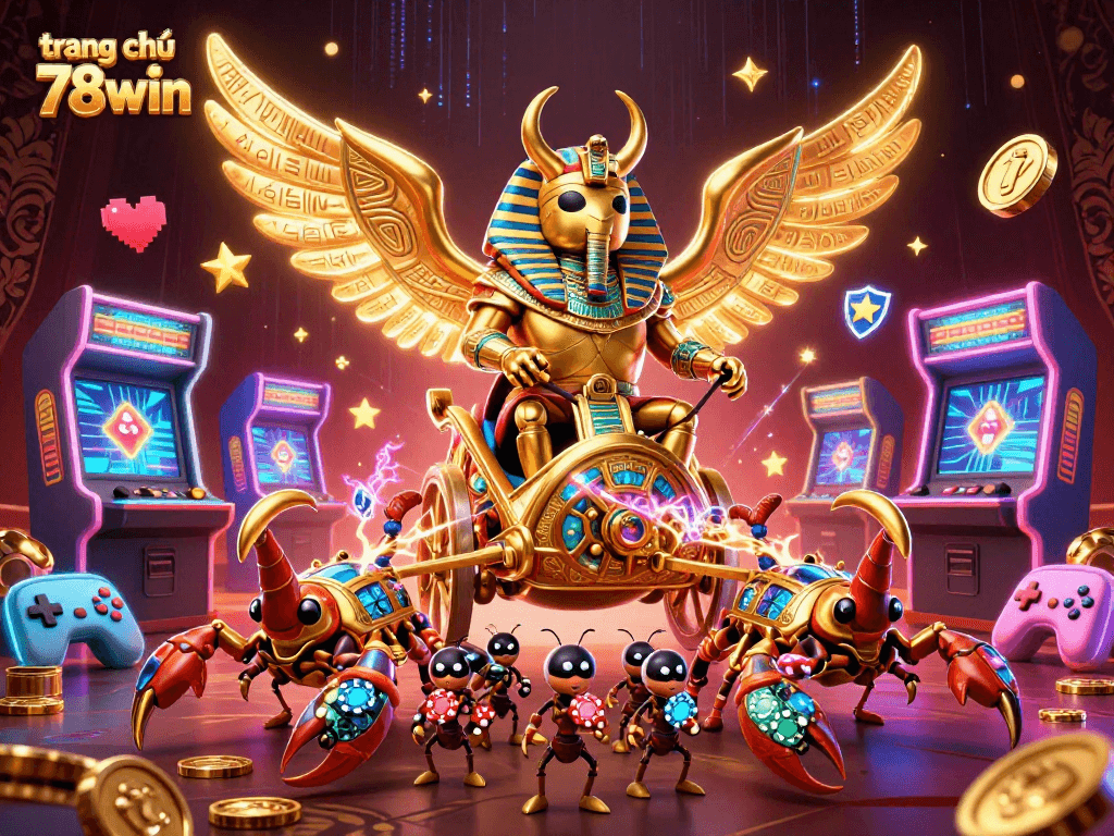 Experience excitement at trang chủ 78win with a vibrant 3D casino scene featuring unique characters.