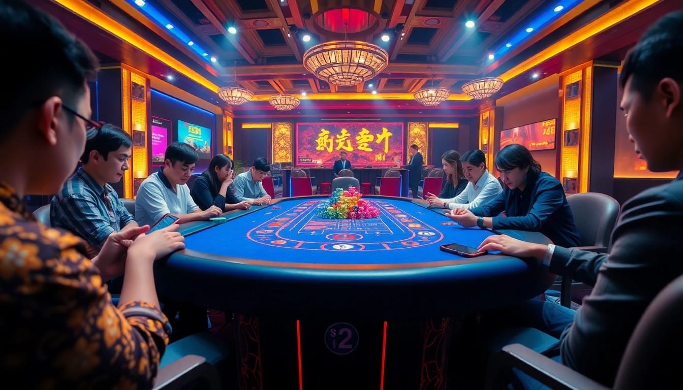 Exciting gameplay in a vibrant tài xỉu online casino environment, highlighting players and digital elements.