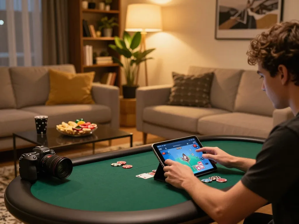 Engaging online poker gameplay on okking1 platform with cozy home setting.