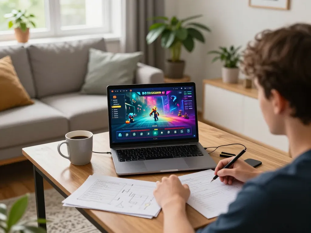 b52club player engaging in exciting online gambling from their home setup.