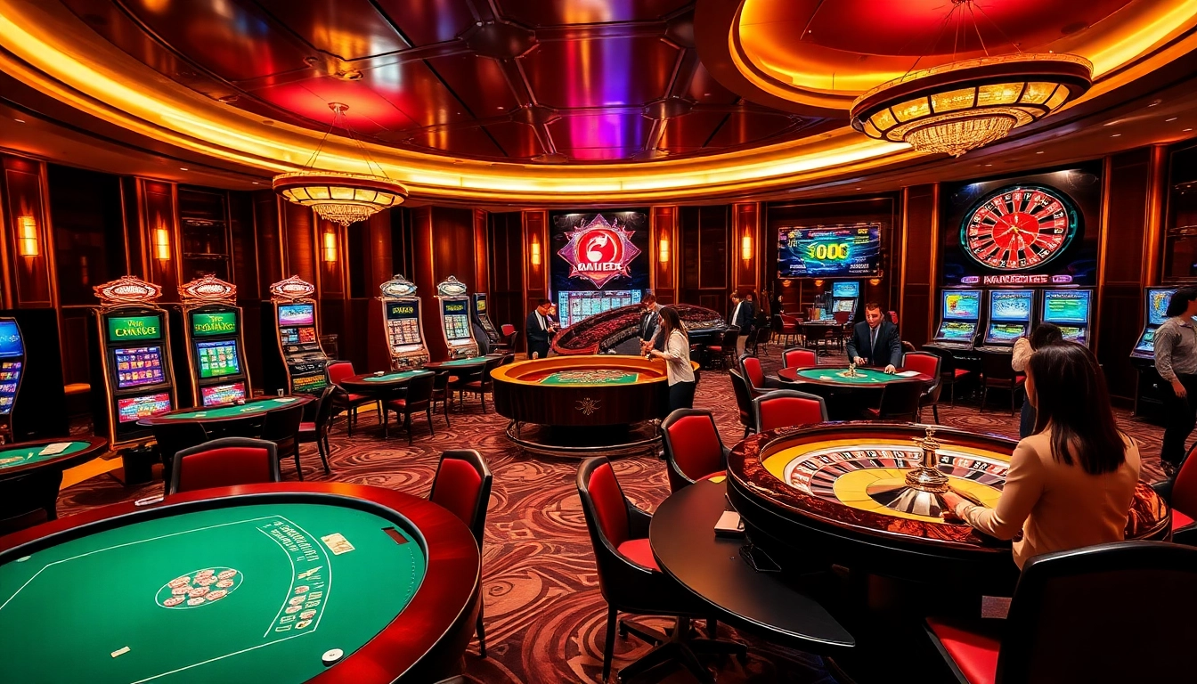 Experience high-stakes action at https://rr88c.pro/ with luxurious casino gaming tables and vibrant slot machines.