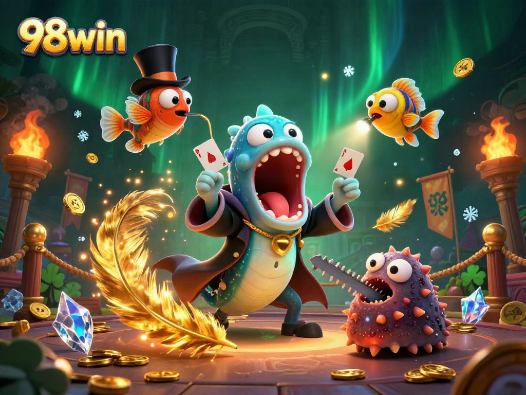 Engage with 98win's thrilling 3D casino magic performance featuring enchanting deep-sea characters.