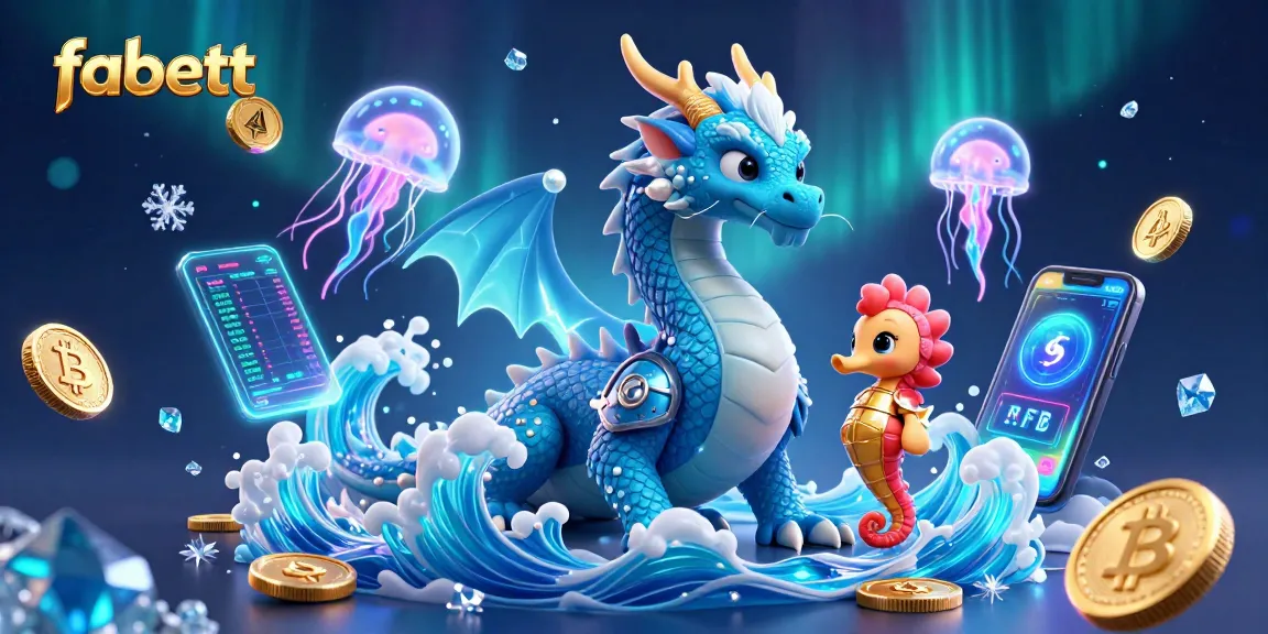 Engaging fabett illustration featuring a water dragon with crypto elements, emphasizing online gaming excitement.