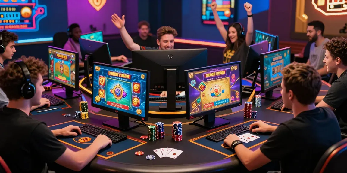 Players engaged at credit card casinos UK, showcasing diverse games and vibrant atmosphere, emphasizing excitement and community.