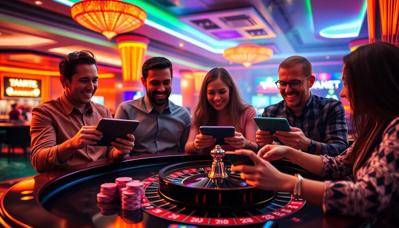 Exciting online betting scene featuring players at a 789 bet casino table with vibrant lights and engaging gameplay.