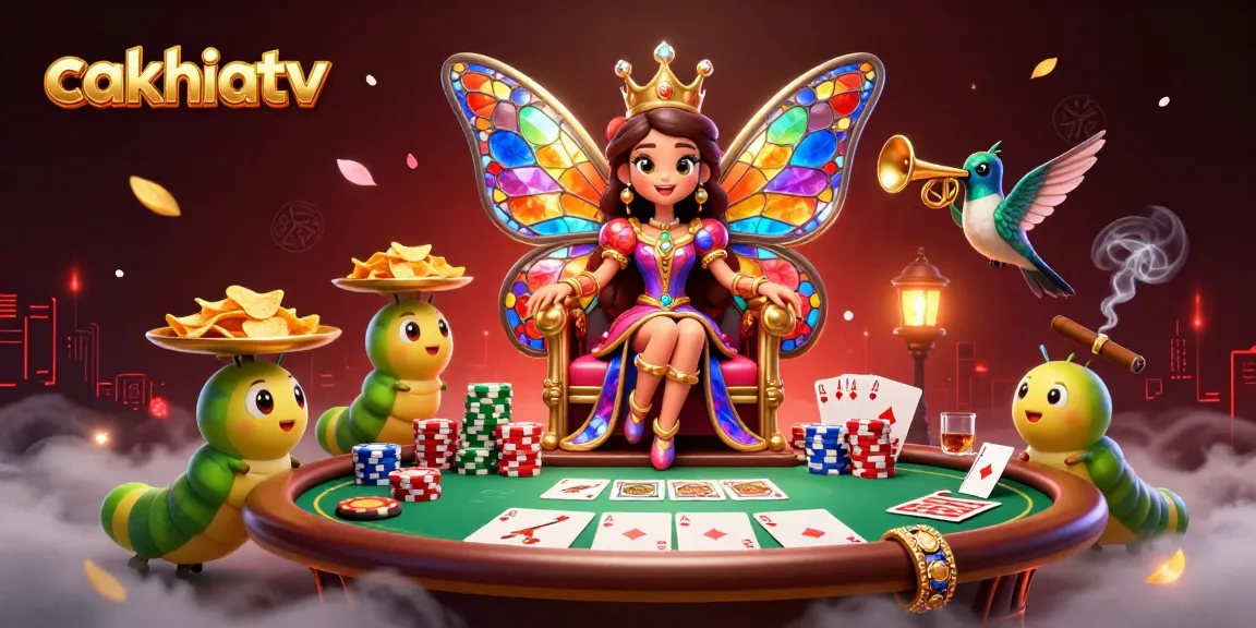 Experience thrilling action on cakhiatv with vibrant poker elements and a magical butterfly queen scene.