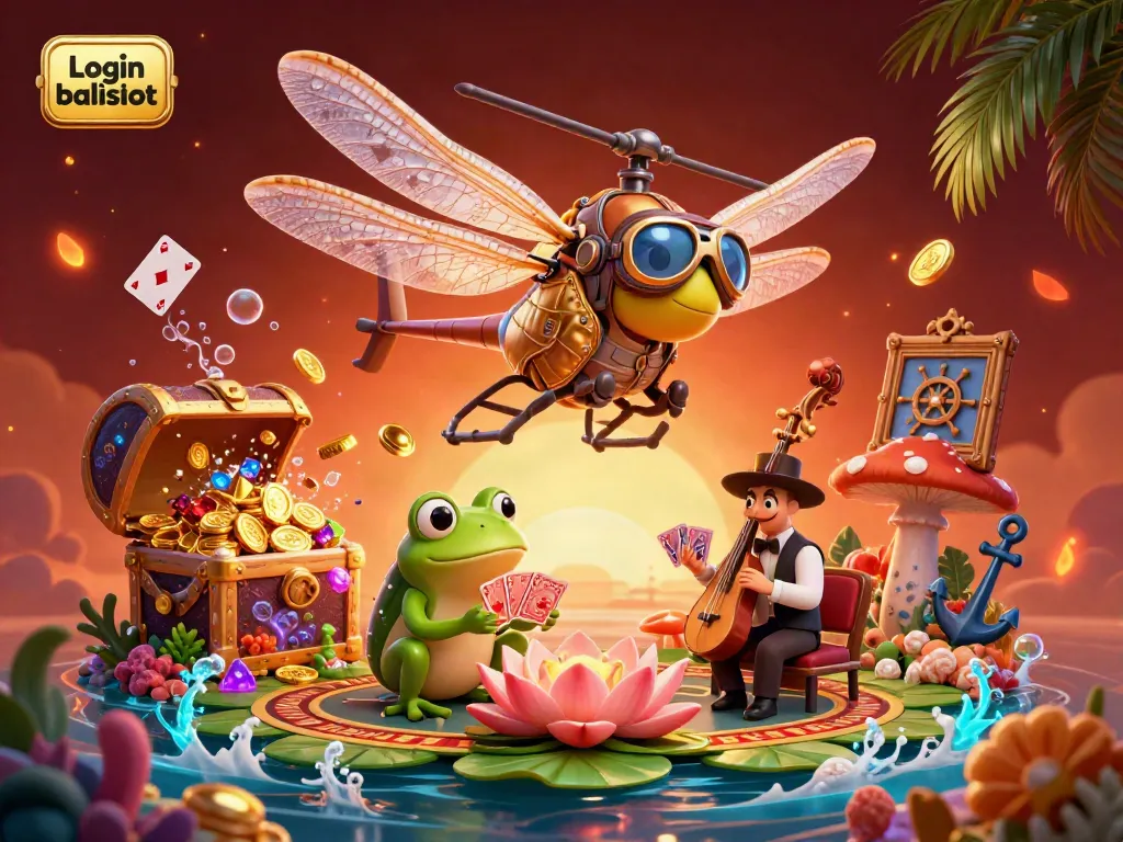 Experience the excitement of Login balislot with a whimsical casino scene featuring unique characters and vibrant elements.