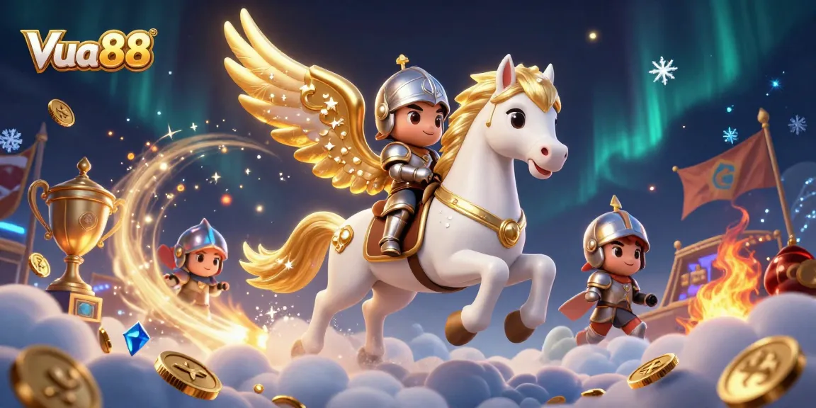 Experience the thrill of Vua88 sports betting with a celestial knight and golden horse.