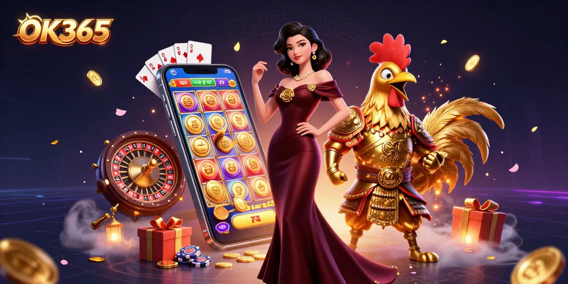 Spin slot games and win with OK365's captivating casino atmosphere featuring a glamorous woman.