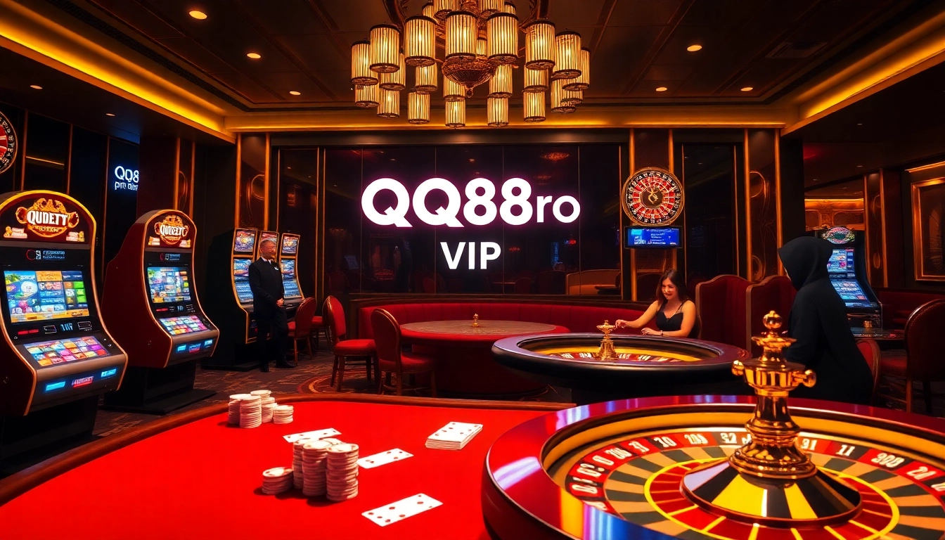 Experience the thrill of QQ88pro Vip at an exciting casino scene complete with poker and roulette.
