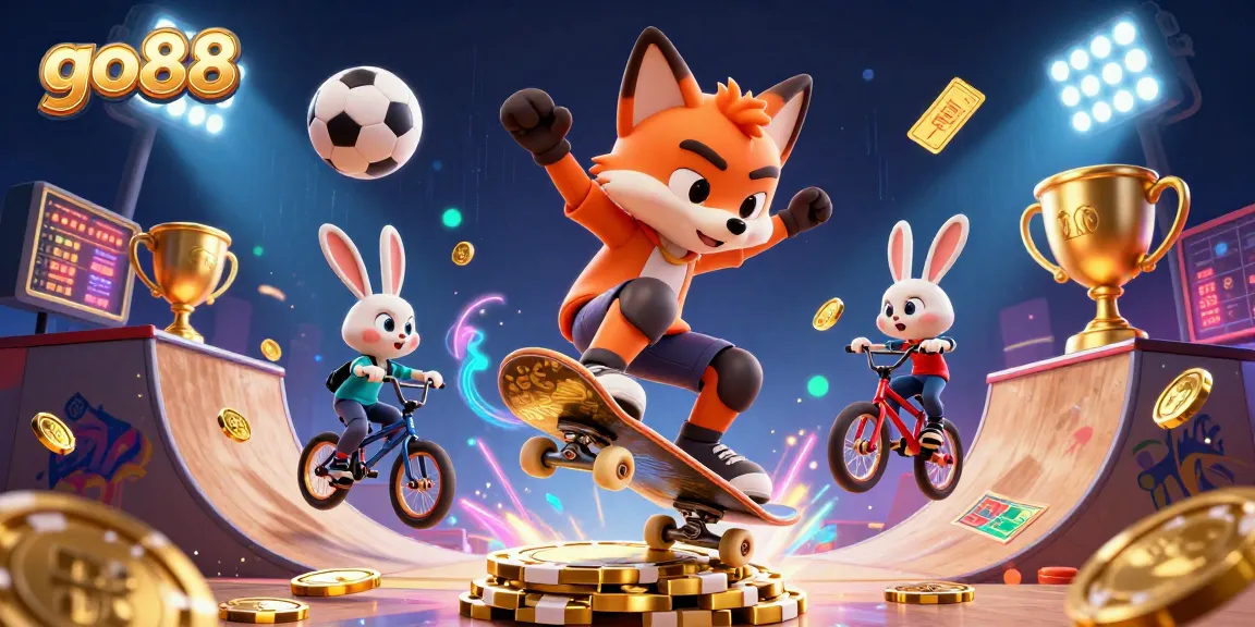 Engage in thrilling gameplay with go88's vibrant 3D casino scene, featuring energetic cartoon fox and rabbit.