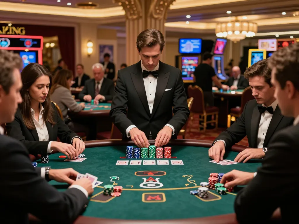 GEM88 players strategically engaging in an exciting blackjack game at a luxury casino table.