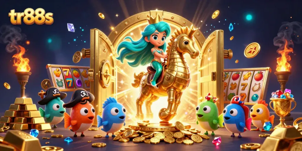 Experience thrilling gaming adventures at tr88s with vibrant characters and rich visuals in a dazzling casino scene.