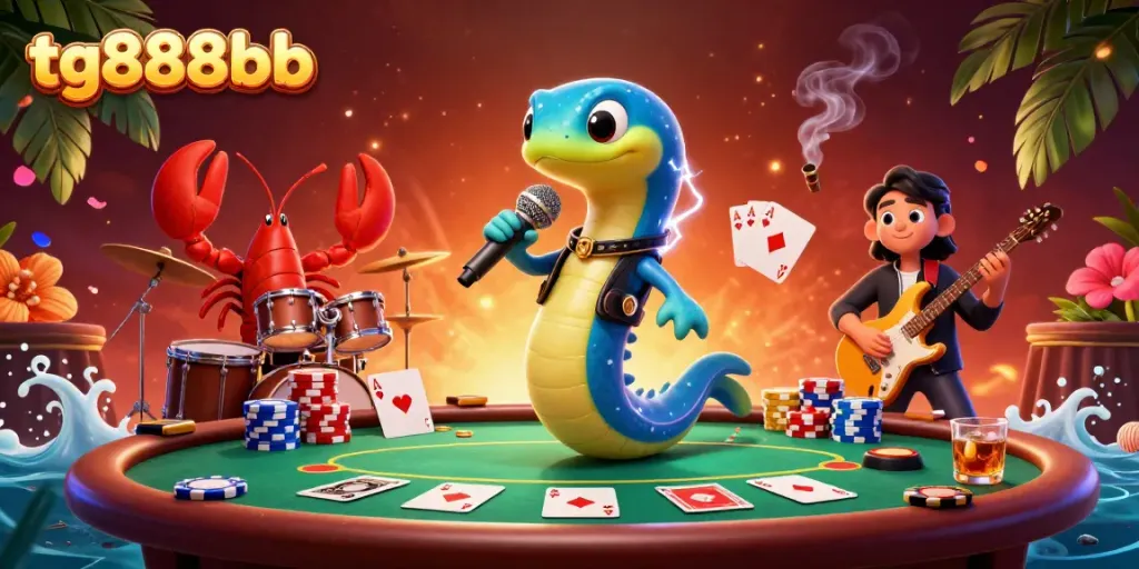 Experience the thrill of tg888bb's colorful underwater casino with an electric eel DJ.