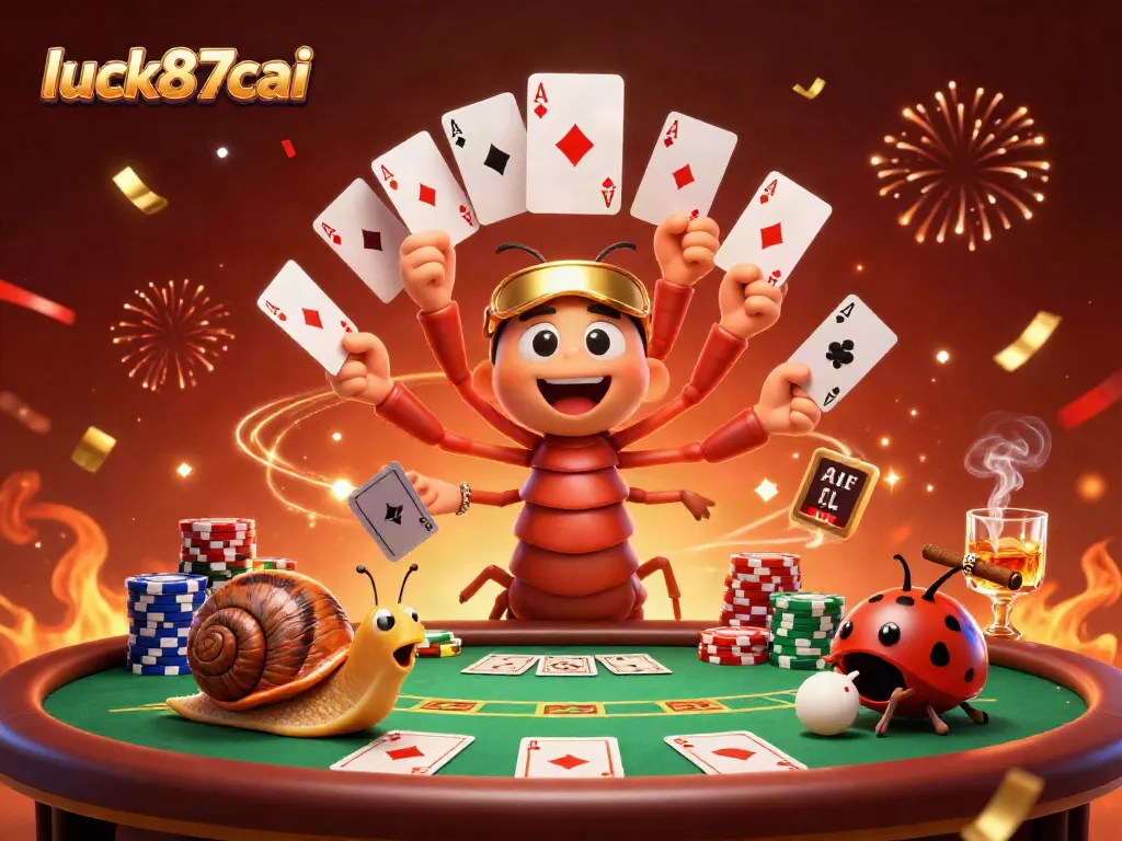 Experience luck87cai's unique blackjack scene with colorful chips, cards, and celebratory elements.