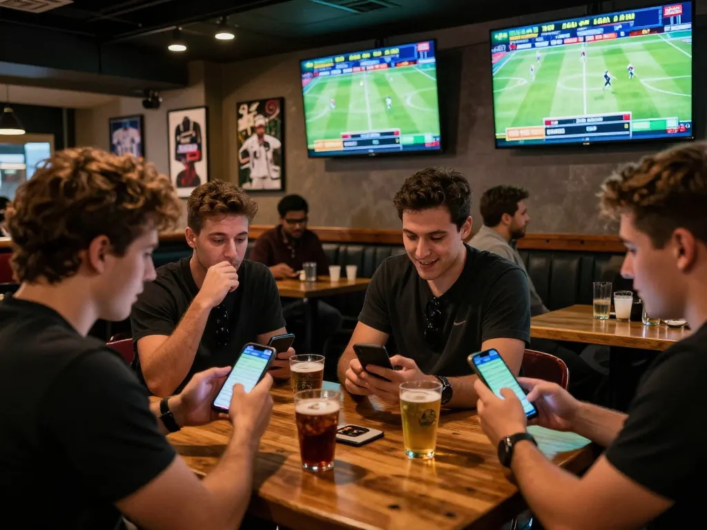 Watch patrons engage with keo nha cai 5 while watching sports, showcasing mobile betting excitement.