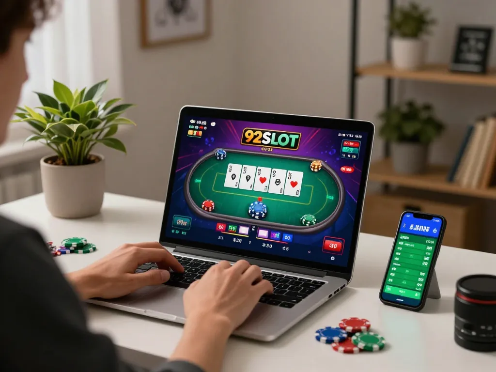 Engaging gameplay at 92SLOT with player enjoying online poker from home