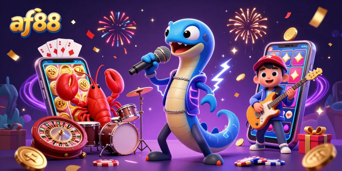 af88 engages players with an exciting underwater casino performance featuring an electric eel DJ and colorful slot game action.