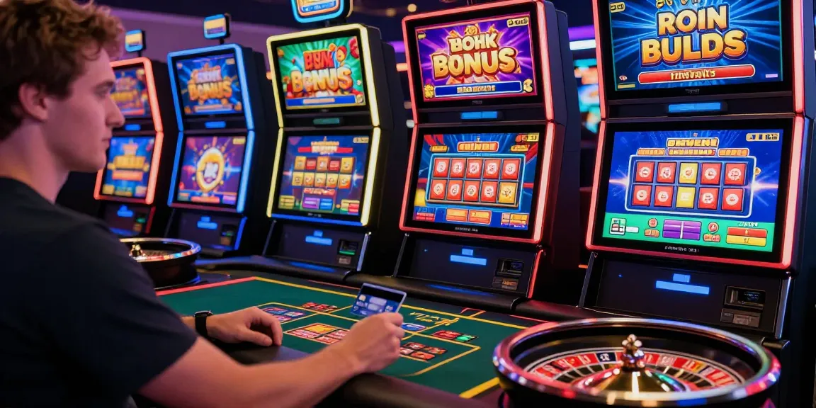 Player enjoying diverse credit card casinos with colorful games and dynamic atmosphere, highlighting excitement and accessibility.