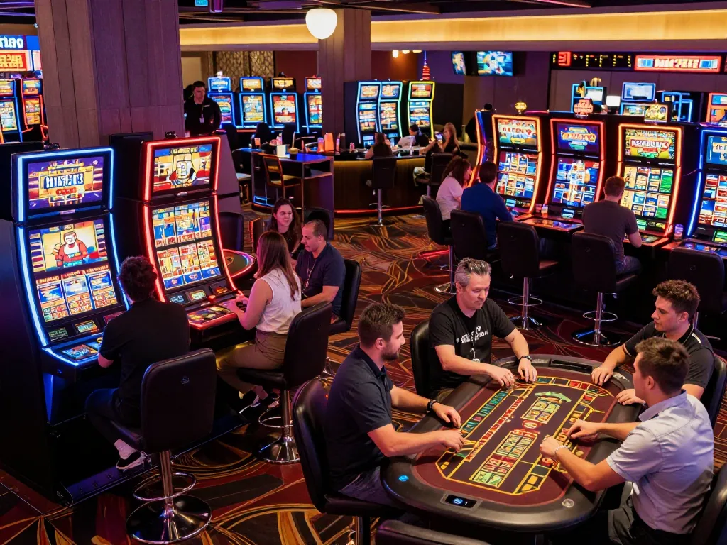 Players enjoying the excitement of Go 88 slot machines in a vibrant casino.