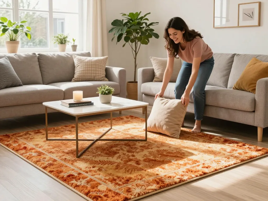 Beautiful living room with affordable carpets London featuring a colorful area rug, inviting atmosphere, and natural light.