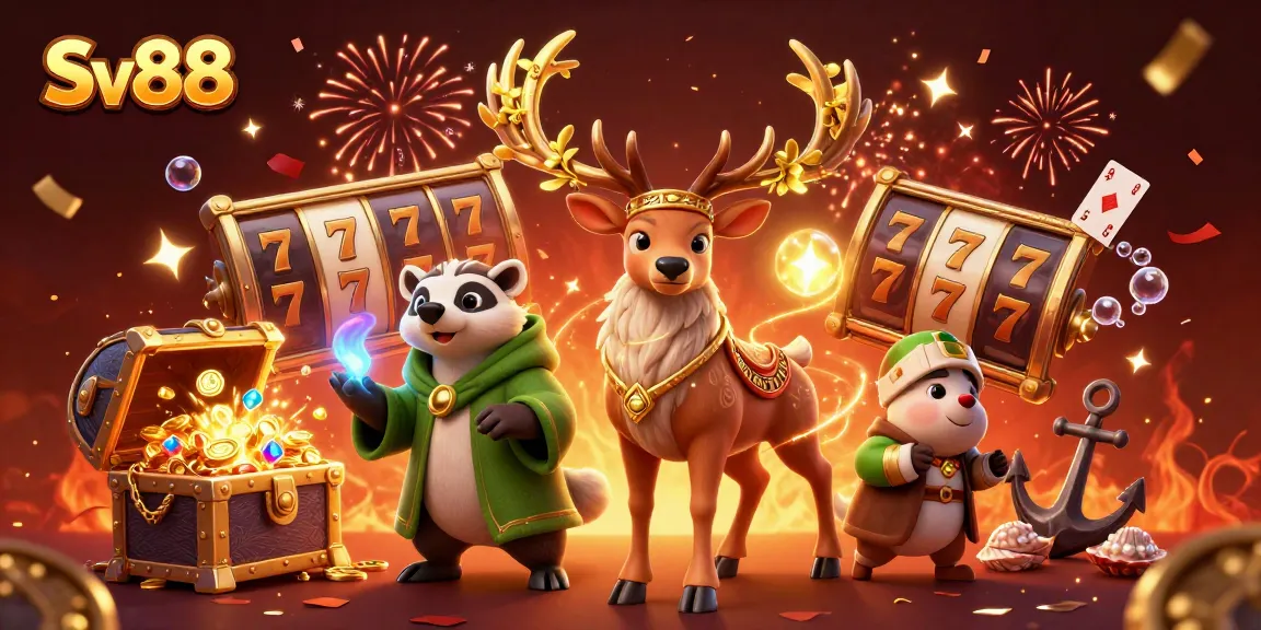 Engage with Sv88's exciting casino adventure and showcase jackpot-winning elements amidst magical characters.