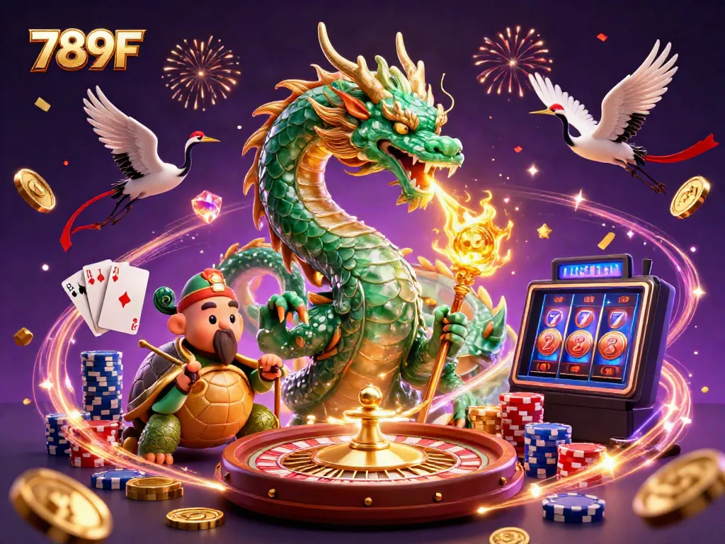Engage with 789F's vibrant gaming world featuring dragons and lucky symbols in a magical casino.