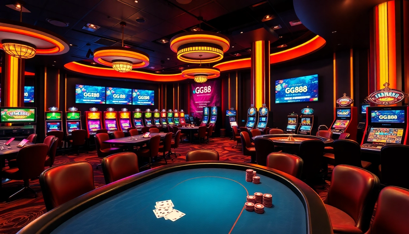 Exciting game scene featuring gg 88 online casino tables and vibrant slot machines.