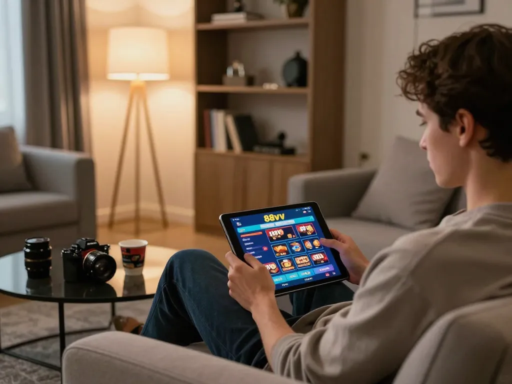 Engaged player exploring the 88vv app for exciting online gambling opportunities.