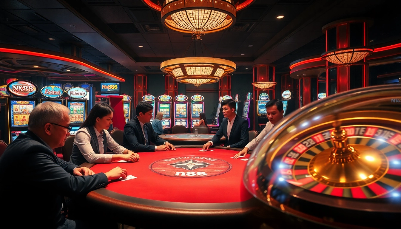 Experience the thrill of nk88 at a luxurious casino table with cards and chips.