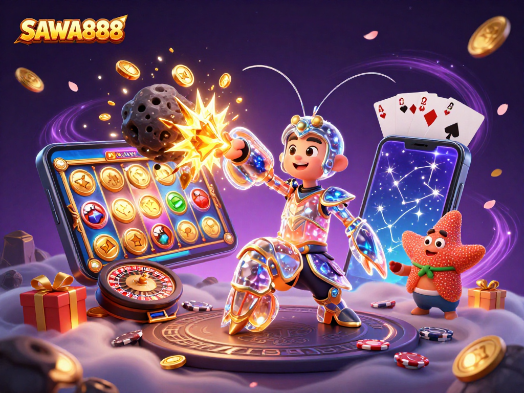 Experience thrilling gameplay with SAWA888's vibrant slots, dynamic characters, and golden treasures.