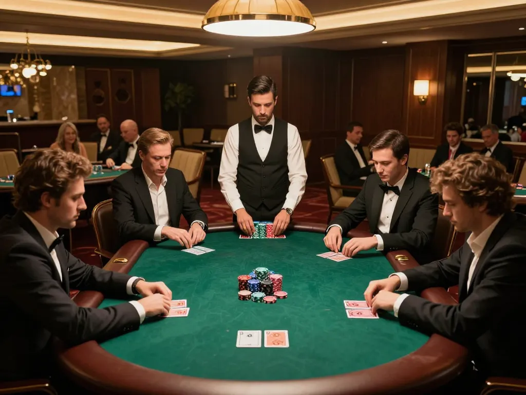 MM88 poker players strategizing their next move in a luxurious setting with rich decor