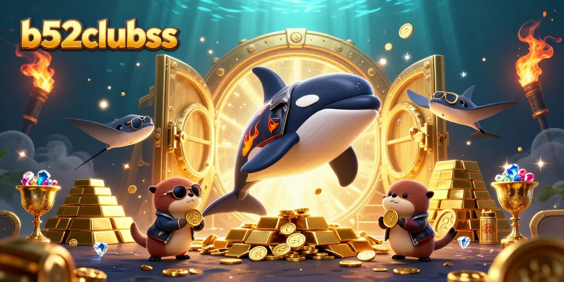 Experience excitement at b52clubss with playful sea creatures amidst treasure in a vibrant casino scene.