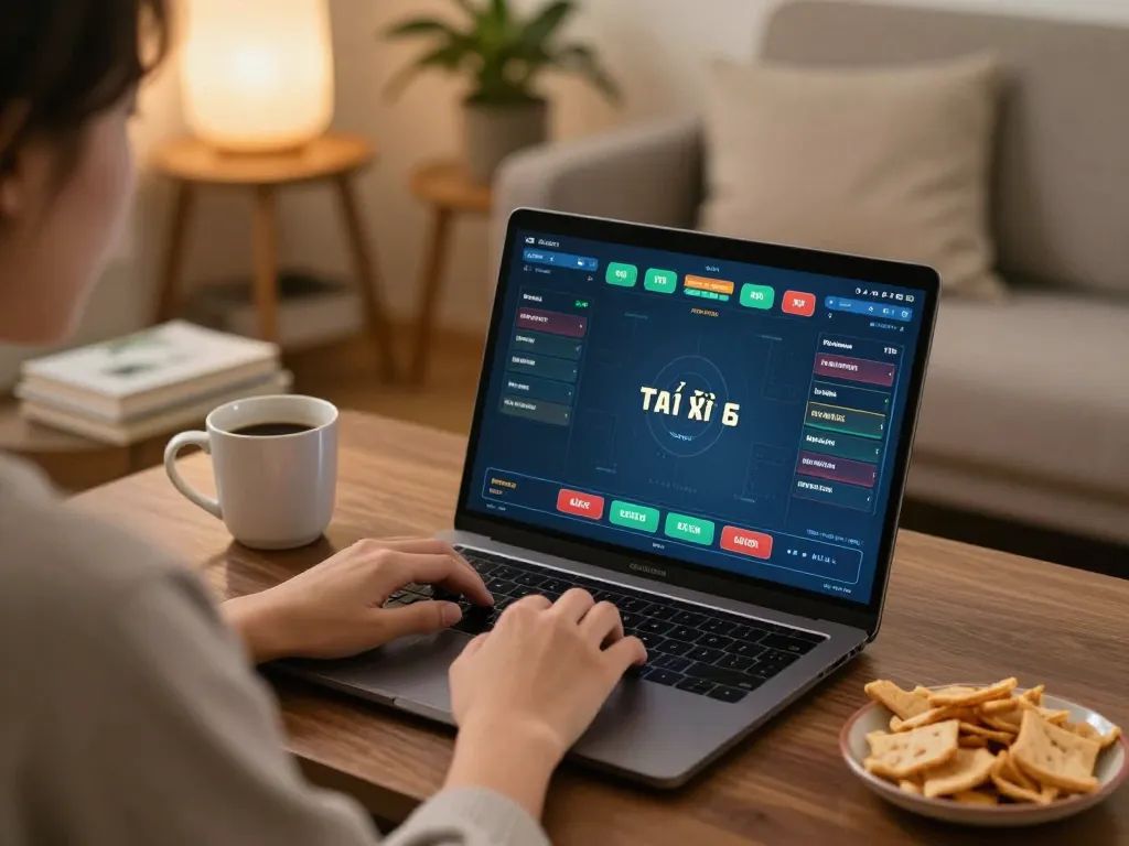 Engaging in tài xỉu online gaming with a cozy home setup and inviting atmosphere.