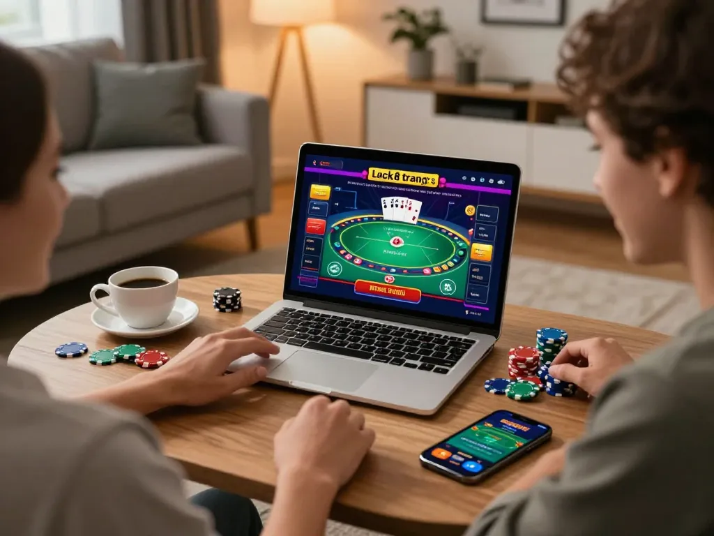Person exploring the luck8 trang chủ on a laptop for an immersive online gambling experience