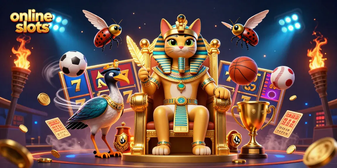 Experience thrilling online slots with vibrant Egyptian pharaoh and dynamic gaming elements.