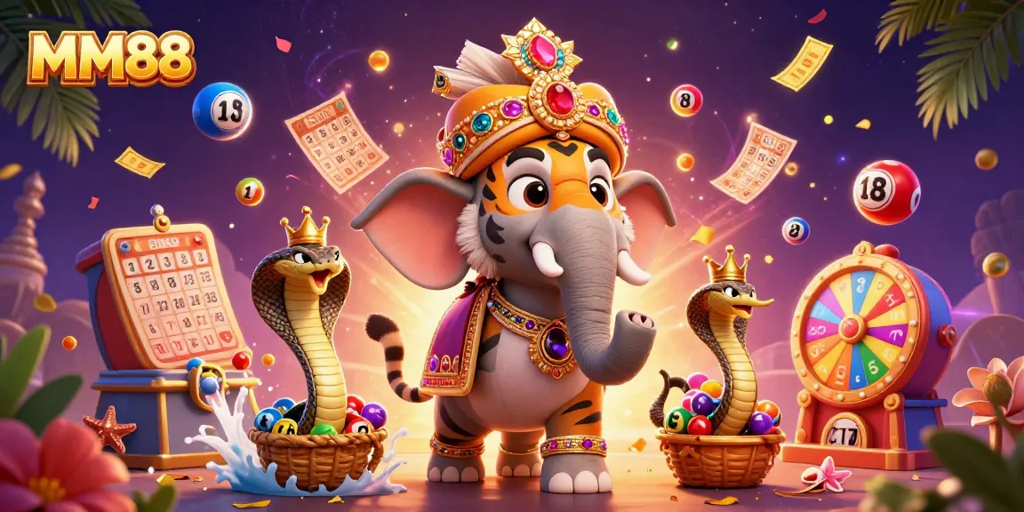 Experience MM88 excitement as a cartoon maharaja rides an elephant among colorful gaming elements.
