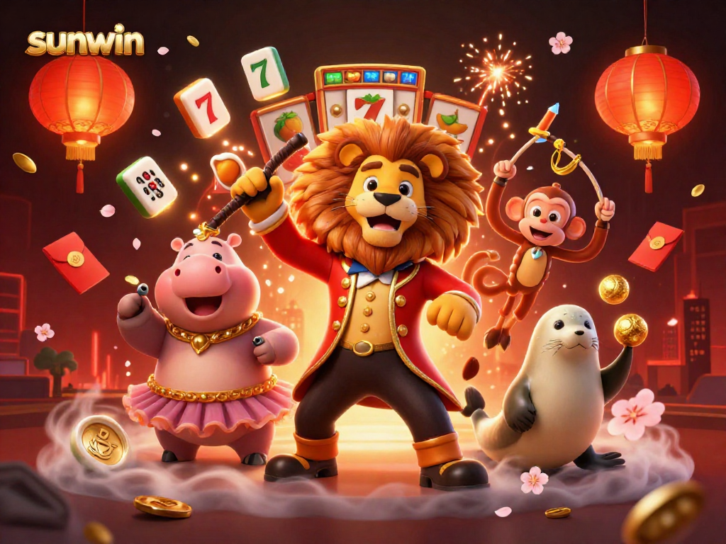 Experience excitement with sunwin's vibrant casino scene featuring dazzling characters and slot symbols.