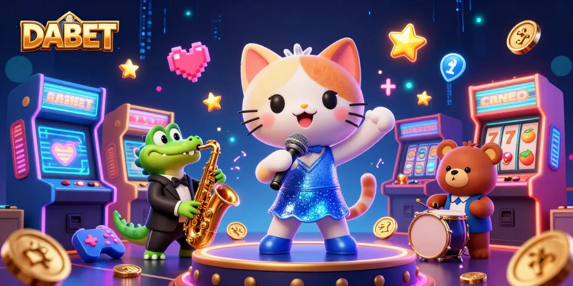 DABET captivates players with colorful casino-themed characters and slot game elements.
