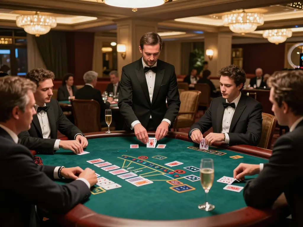 Players engage in high-stakes blackjack at a luxury casino, emphasizing 78wim's competitive edge.
